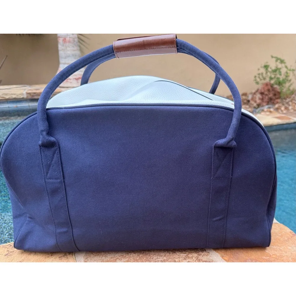 Polo Ralph Lauren Navy NWOT Canvas Weekender Duffel Bag Brown Leather Trim Large